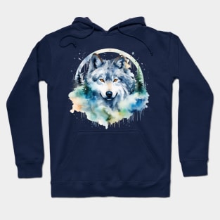 Watercolor wolf with Christmas trees Hoodie